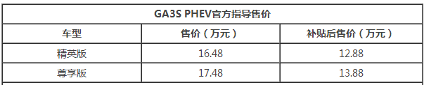 传祺GA3S PHEV/新GA8上市 14.98万起